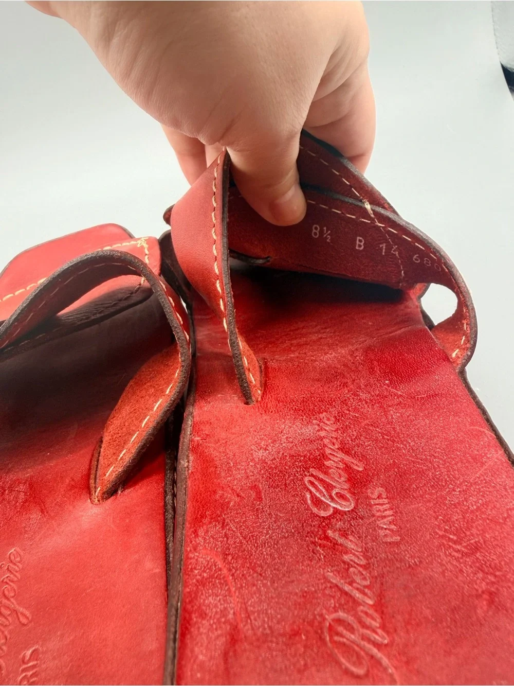 Robert Clergerie Paris, Red Leather Luxury Platform Wedge Sandals,Made In France
